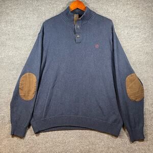 Chaps Henley Pullover Sweater Men's XXL Blue Elbow Patches Outdoors Preppy